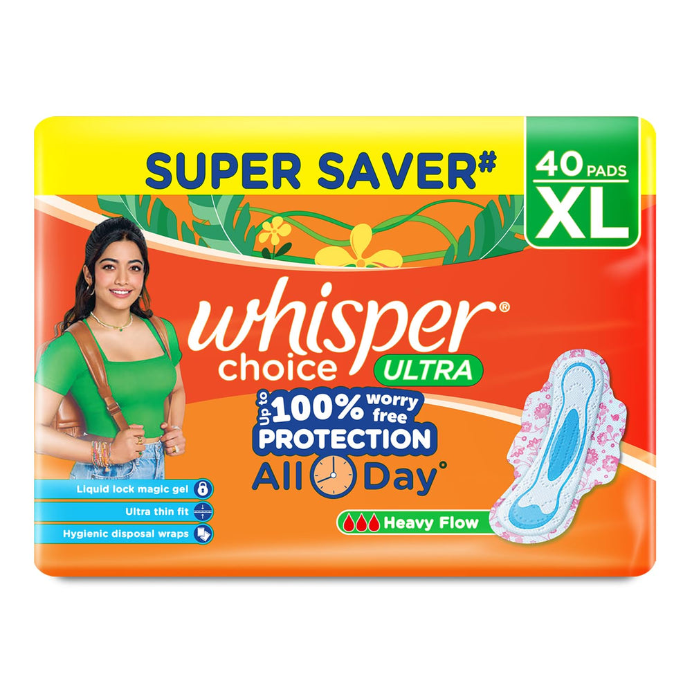 Whisper Choice XL pads with wings in packaging for reliable protection.