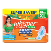 Whisper Choice XL pads with wings in packaging for reliable protection.