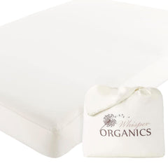 Whisper Organics organic crib mattress protector top view showing gentle surface
