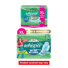 WHISPER Ultra Clean Wings XL pack back view highlighting secure fit.