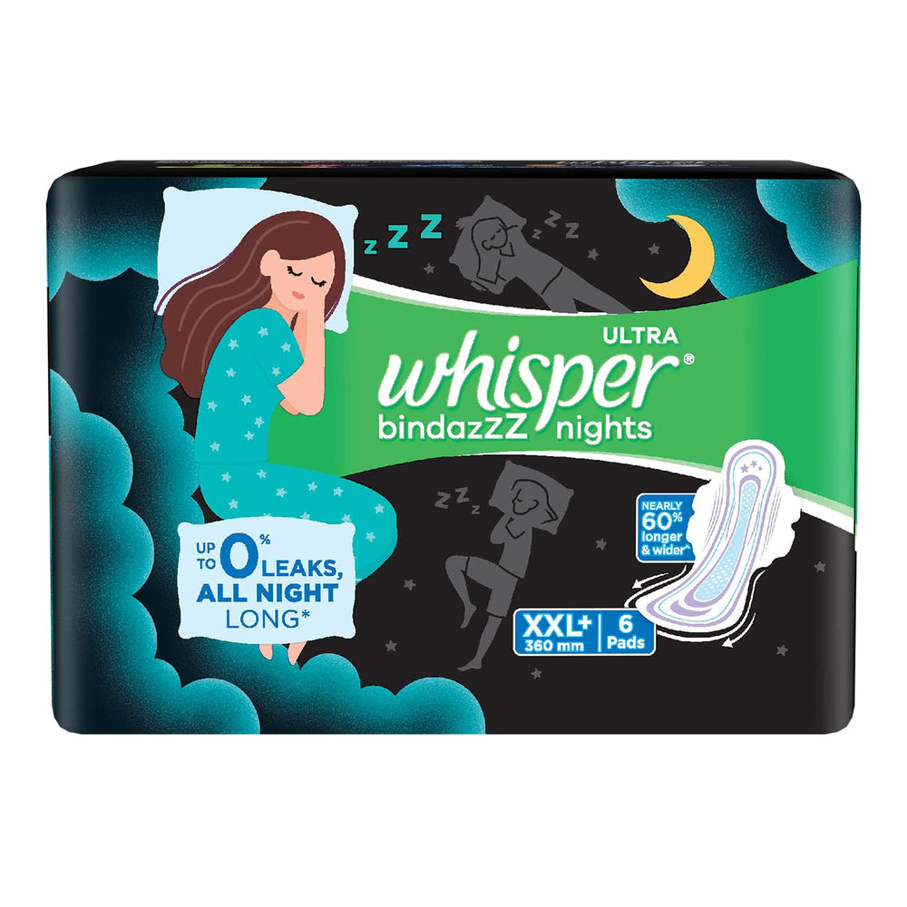 Whisper Ultra Night Pad shows extended overnight coverage.