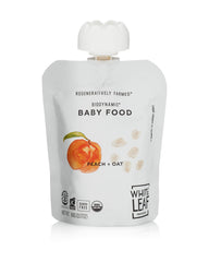 Peach and oat puree pouch by White Leaf Provisions, squeezable snack