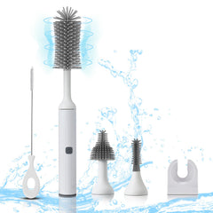 WHNL electric baby bottle brush set in white with replaceable heads for thorough cleaning.