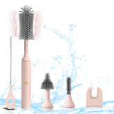 WHNL electric bottle brush set in pink provides quick, thorough cleaning for baby bottles.