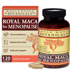 Whole World Botanicals Royal Maca bottle front for menopause support