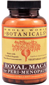Whole World Botanicals Royal Maca bottle ready for peri-menopause support.