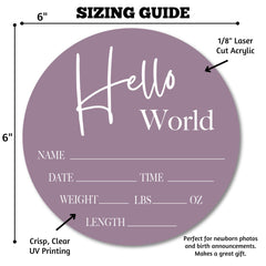 Wholesale Woodcuts Baby Shower Gift Sign Hello World Lavender enhances gifting appeal.