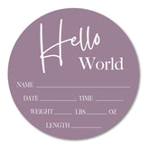 Wholesale Woodcuts Birth Stats Acrylic Sign Hello World Lavender for nursery décor.