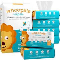 Whoopsie Wipes original dry wipes closeup showing soft cotton texture for gentle, sensitive skin.