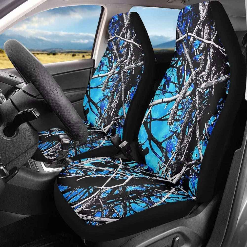Whosucclay Blue Camo Oak seat cover front view showcases universal fit and durable material.