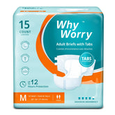 WhyWorry dual-core absorbency diaper with tabs for secure day wear.