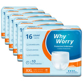 WhyWorry Incontinence Underwear packaging highlights discreet, breathable protection for everyday wear.