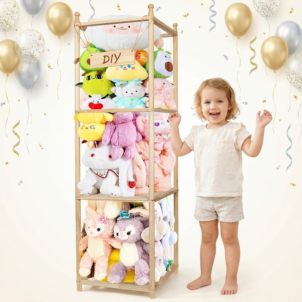 WIBOND 54-inch stuffed animal storage front view showing easy access for kids