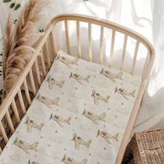 Wicbfdfv Cute Plane Plaid crib sheet featuring airplanes and clouds for cozy sleep.