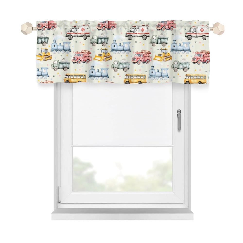 Wicbfdfv firetruck valance: playful window decor that gently filters daylight for a kitchen or classroom.