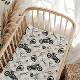 Wicbfdfv motorcycle crib sheet with playful pattern fits standard cribs securely.