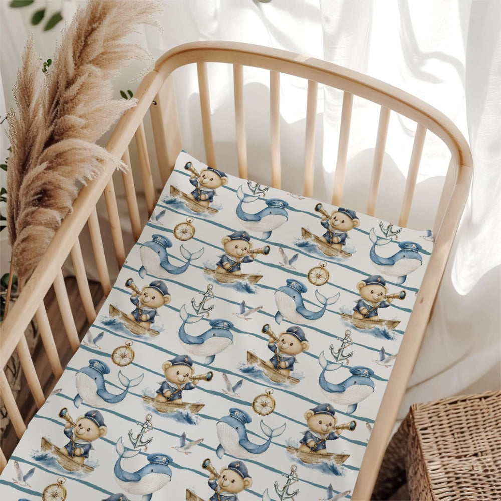Wicbfdfv nautical bears crib sheet pattern for peaceful naps with soft fabric