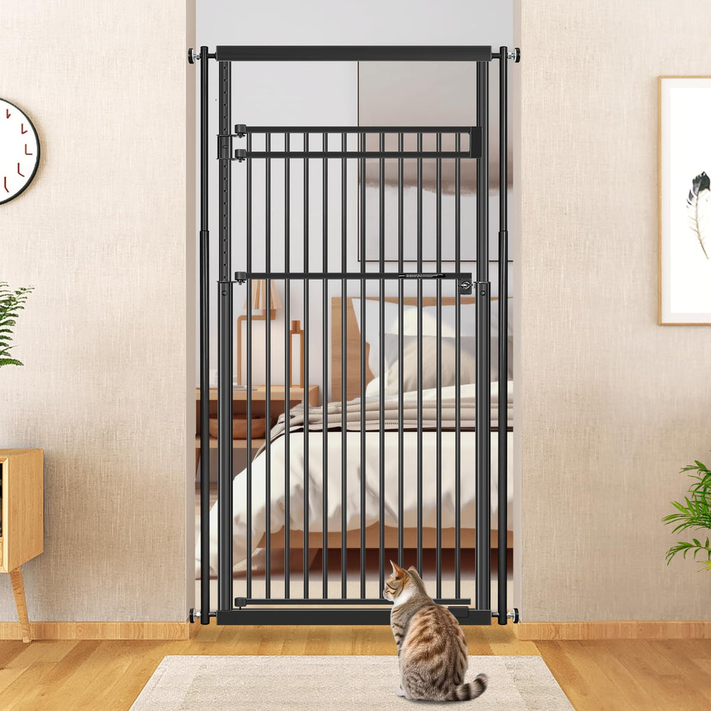 WIDERSAFER extra tall cat gate assembly showing adjustable height and width