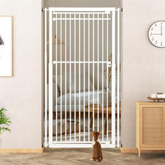 WIDERSAFER extra tall cat gate installed on stairs, showing tall height and secure enclosure.