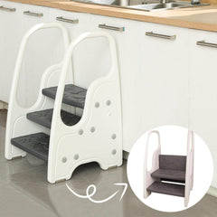 Wiifo 3-step stool gray front view highlights safe handles for balance
