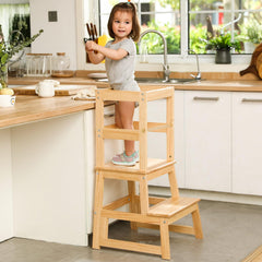 Wiifo solid wood toddler stool in natural finish for durable use.