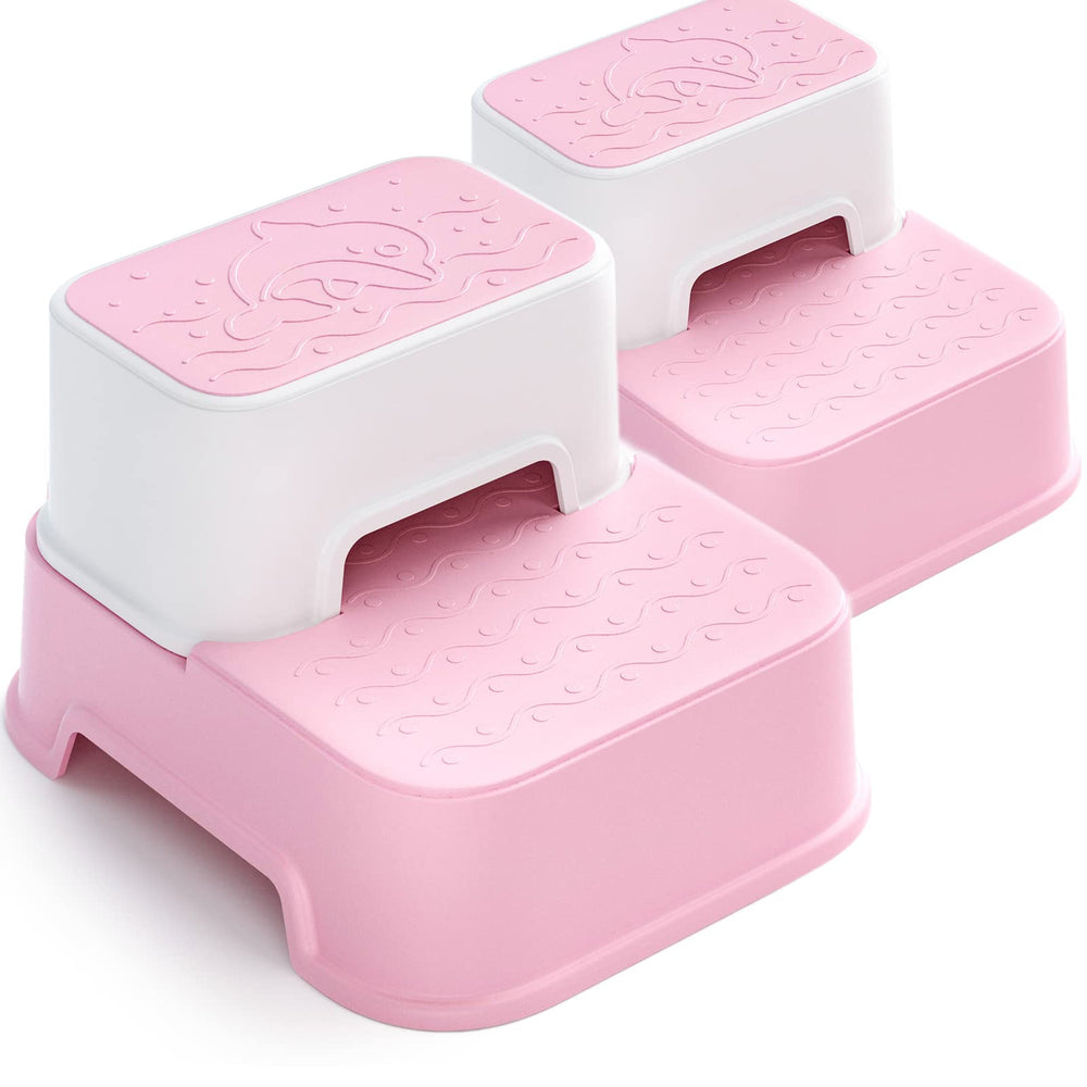 Wiifo toddler step stool in pink for bathroom with dual-height design and wide steps