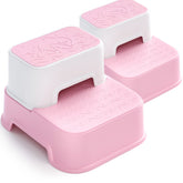 Wiifo toddler step stool in pink for bathroom with dual-height design and wide steps