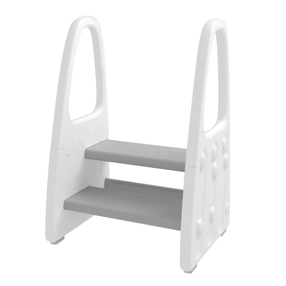 Wiifo toddler step stool with two steps and safety handles for bathroom use.