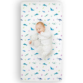 Wildkin Shark Attack crib sheet on a standard 52 x 28 crib mattress showing soft comfort