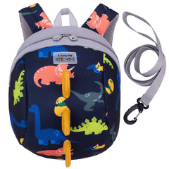 Willikiva dinosaur toddler backpack front view with harness for secure outings