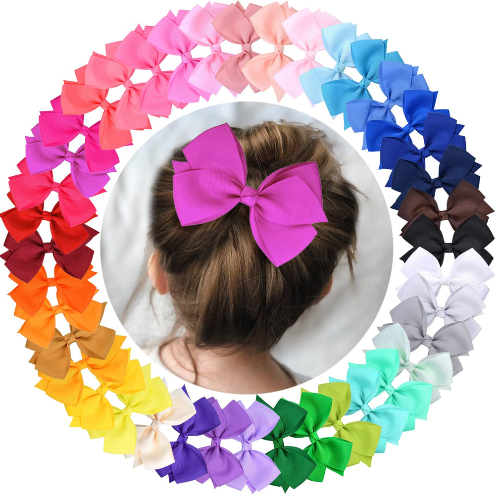 WillingTee 4.5 inch grosgrain hair bow for fine hair with secure clip