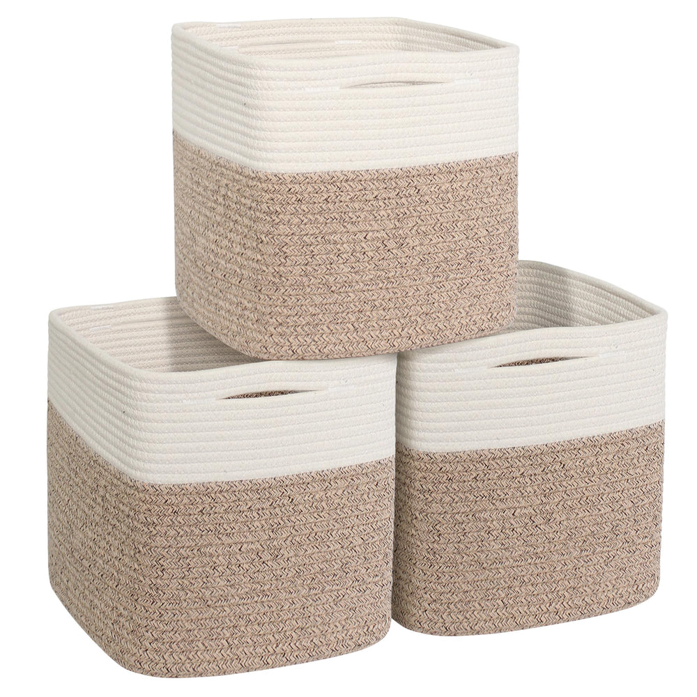 Willitat 11x11 cube bin in white-beige cotton rope for toy and book organization.