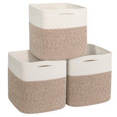 Willitat 11x11 cube bin in white-beige cotton rope for toy and book organization.