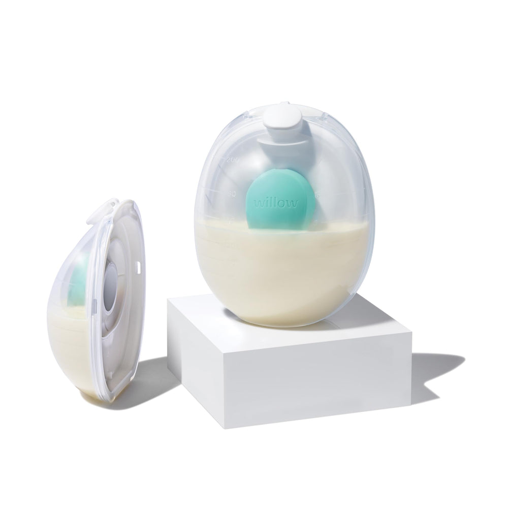 Willow Go 7-ounce container with splash guard for mess-free pumping and transport