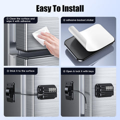 WILNIRY upgraded refrigerator lock installation no-tools demonstrates peel-and-stick setup