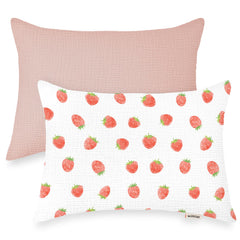 Wimist toddler pillowcase 2-pack strawberry pattern on soft fabric.