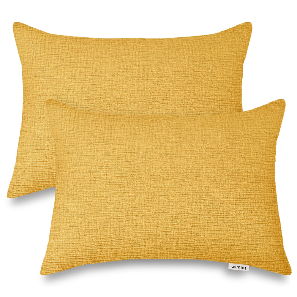 Wimist toddler pillowcase in muslin yellow, 14x20, soft and breathable for gentle sleep.