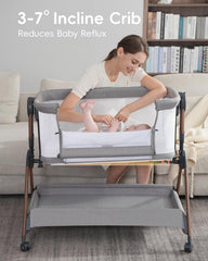 Winchild bassinet bedside attachment closeup shows secure bed connection
