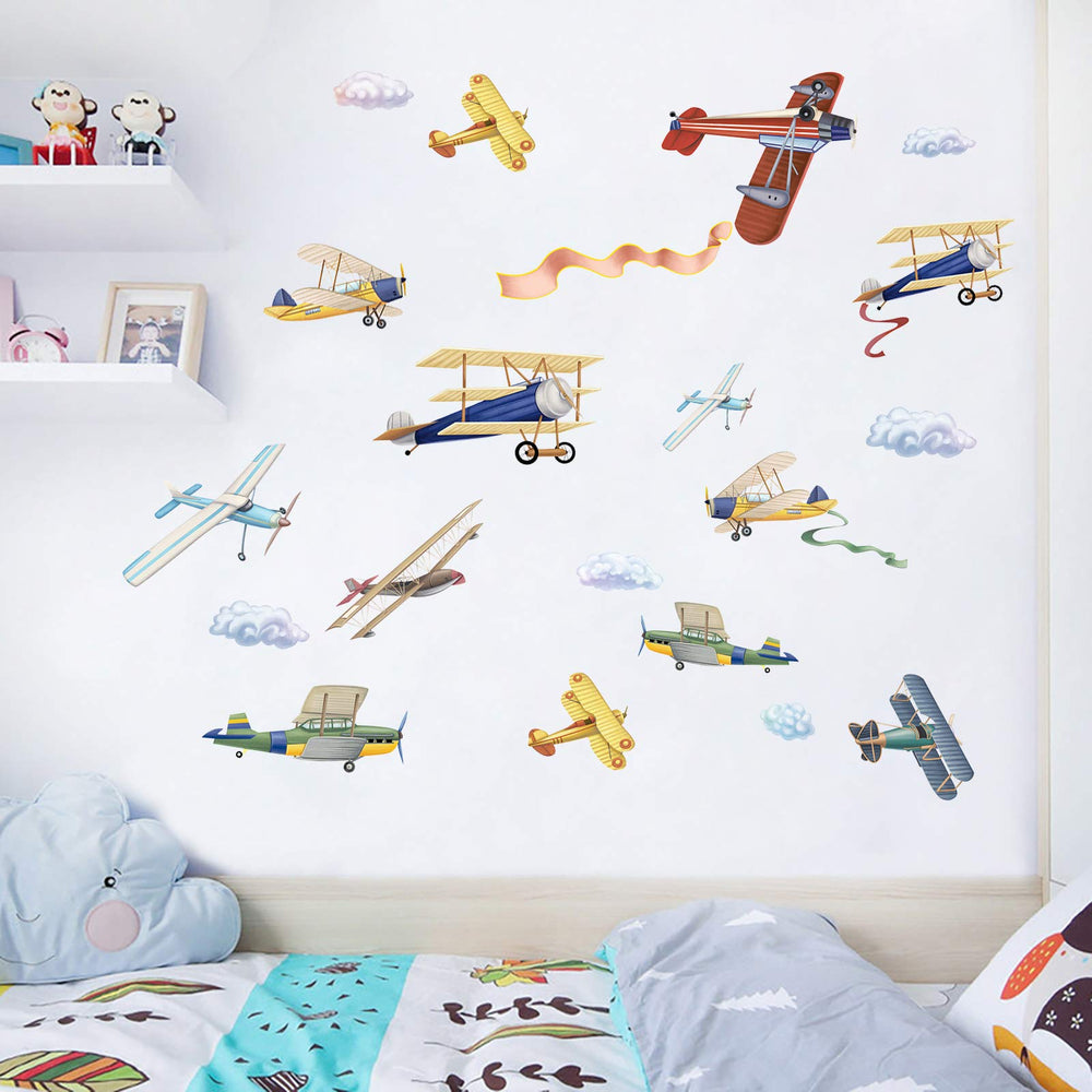 Windvale watercolor airplane decal roll; easily applied and removable for flexible decor.
