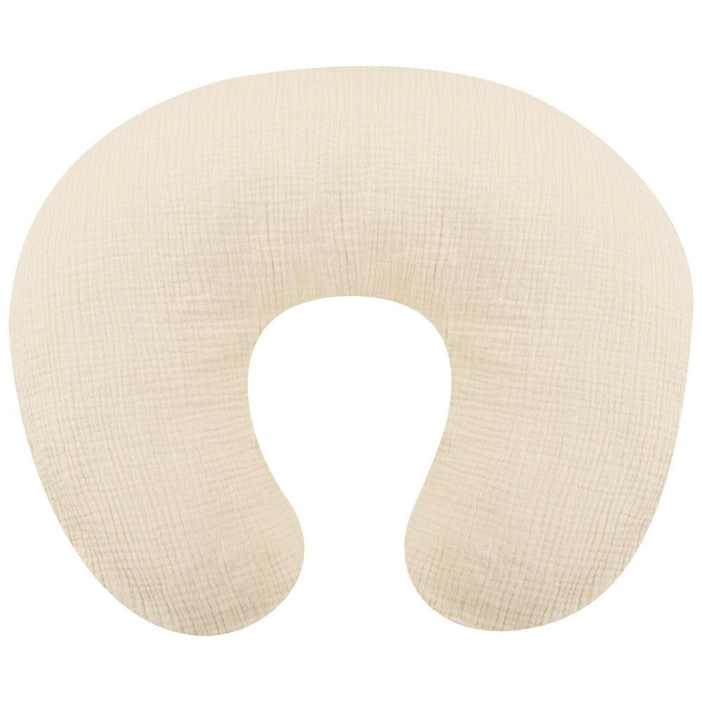 Winghenlee muslin nursing pillow cover front view shows soft oatmeal fabric.