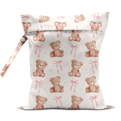 WINGTECA wet bag with bear pink bow design for organized baby gear on the go.