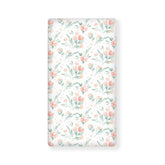 Winpema floral crib sheet in pink with a snug elastic edge.