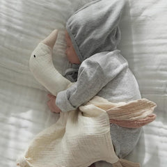Winsation Goose Lovey in stroller or car seat for cozy travel and calm.