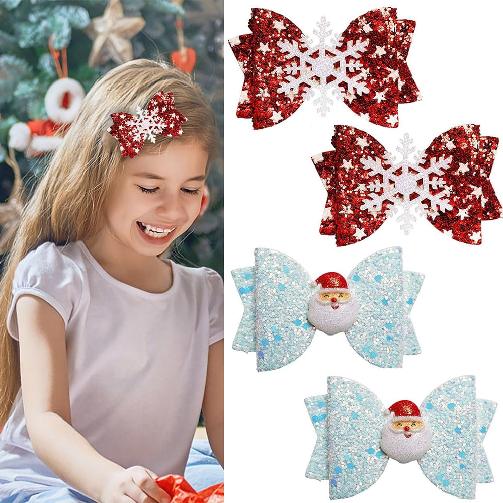 Winthrop white Santa bow hairclip adds festive flair to kids’ hairstyle.