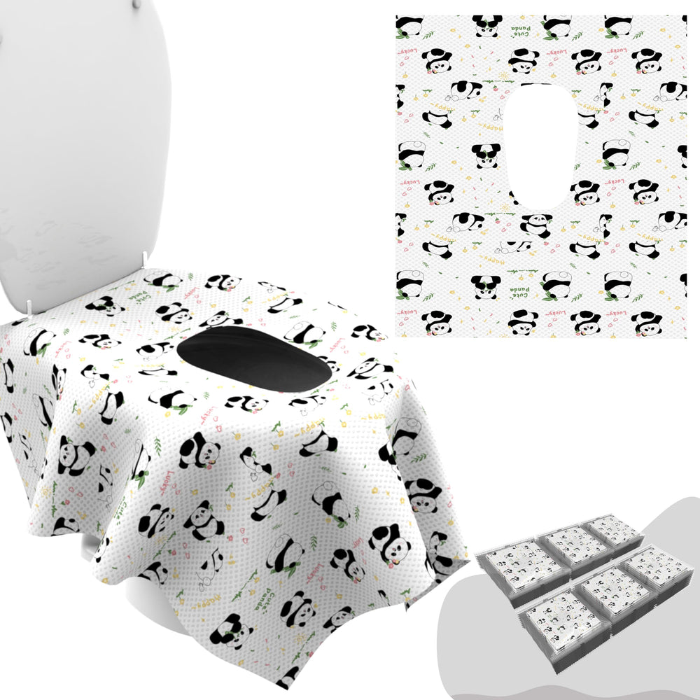 WIPEOUTX panda-print toilet seat covers packaging for travel and on-the-go use.
