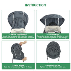 WIPHA sun shade shows secure rods and straps keeping shade stable during movement.