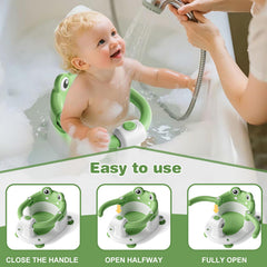 wiqins bath seat demonstrates ergonomic upright pose for six-month-old babies