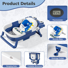 wiqins collapsible baby bathtub shows real time temperature reading for safe baths