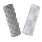 Wirein baby car seat strap pad in gray checkered protects delicate skin during travel