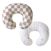 Wirein baseball brown checkered pillow cover on nursing pillow for feeding sessions
